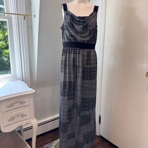 Covington Black White Maxi Dress Cowl Neck Chic | Large Petite